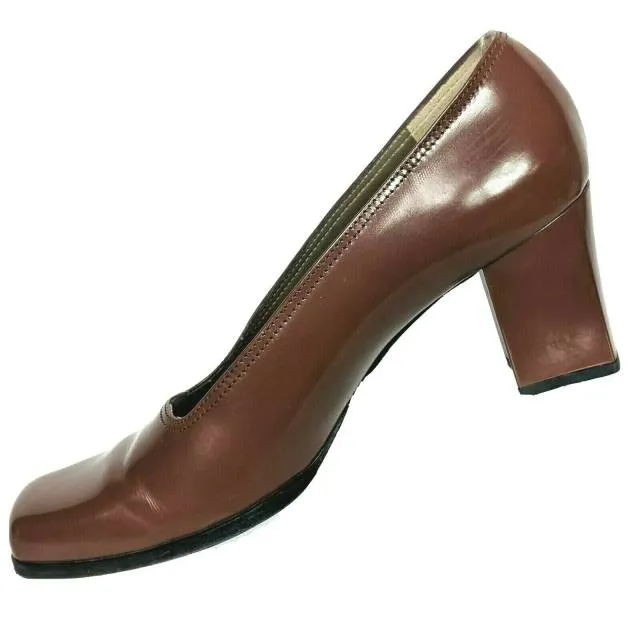 Yves Saint Laurent Brown Leather Block Pump Shoes Size 8.5 for Women