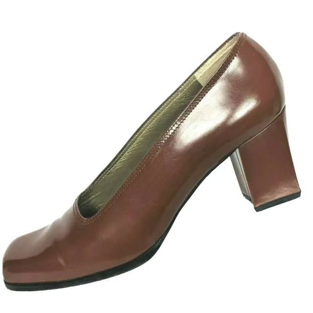 Yves Saint Laurent Brown Leather Block Pump Shoes Size 8.5 for Women