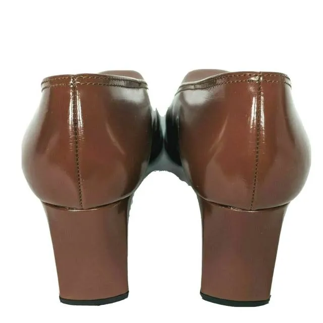 Yves Saint Laurent Brown Leather Block Pump Shoes Size 8.5 for Women